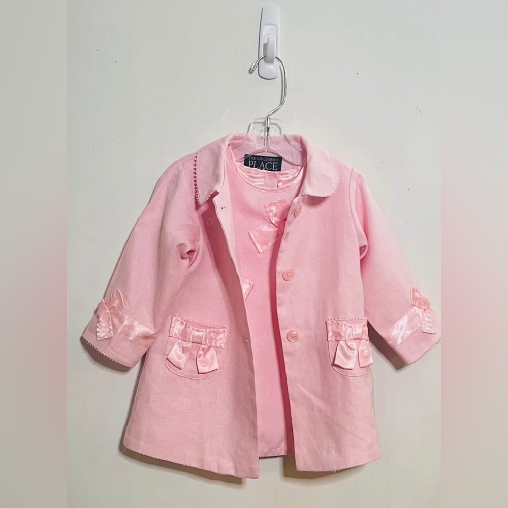 The Children's Place Ballerina  Pink Bow-Accent Dress/Leightweight Coat 24 mos